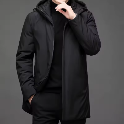 Men’s Thick Cotton Winter Coat – Hooded, Zipper Closure